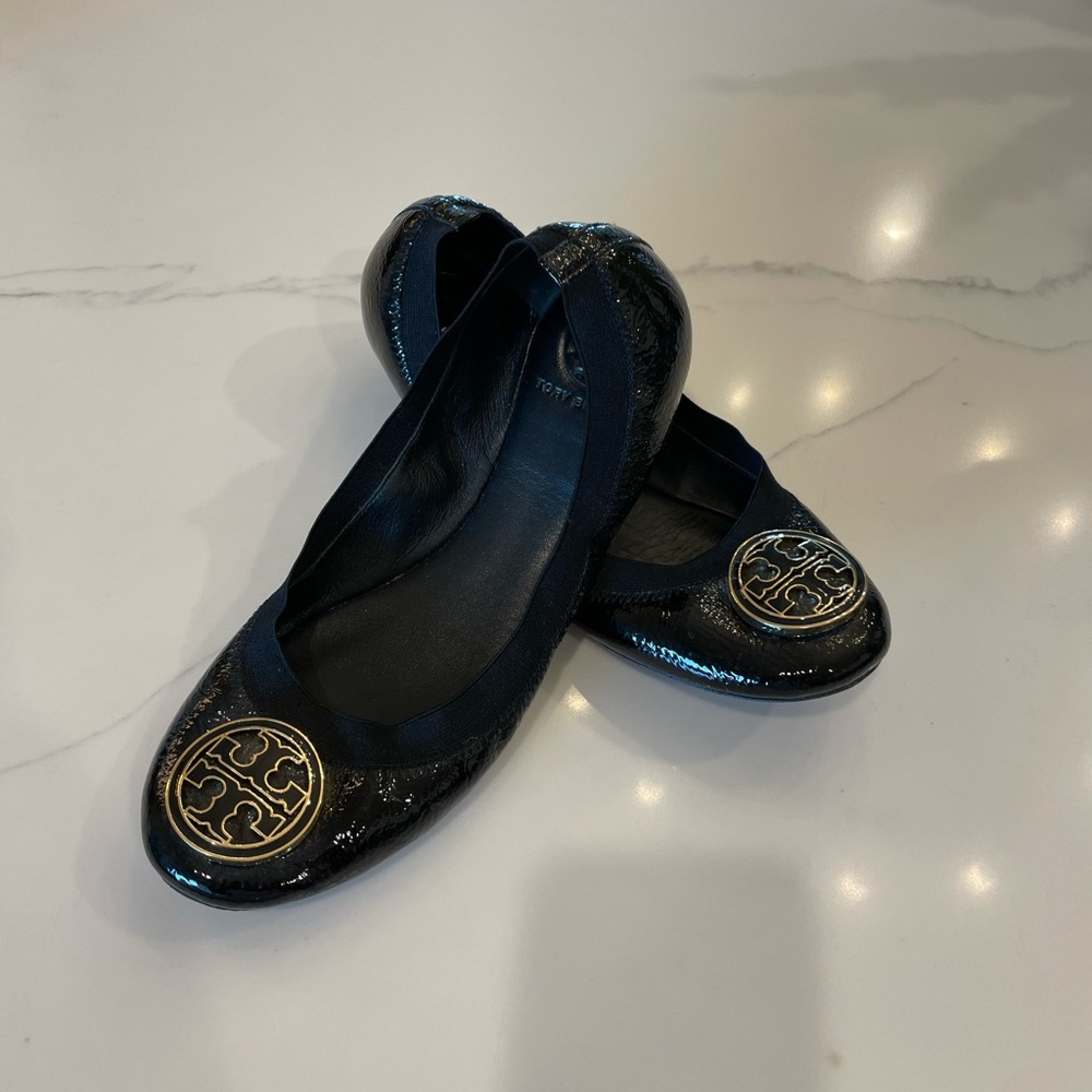 Tory Burch patent leather ballet flats.